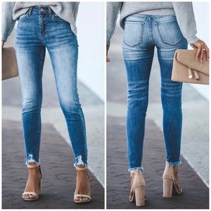 Faded Frayed Ankle Medium Wash Skinny Jeans
